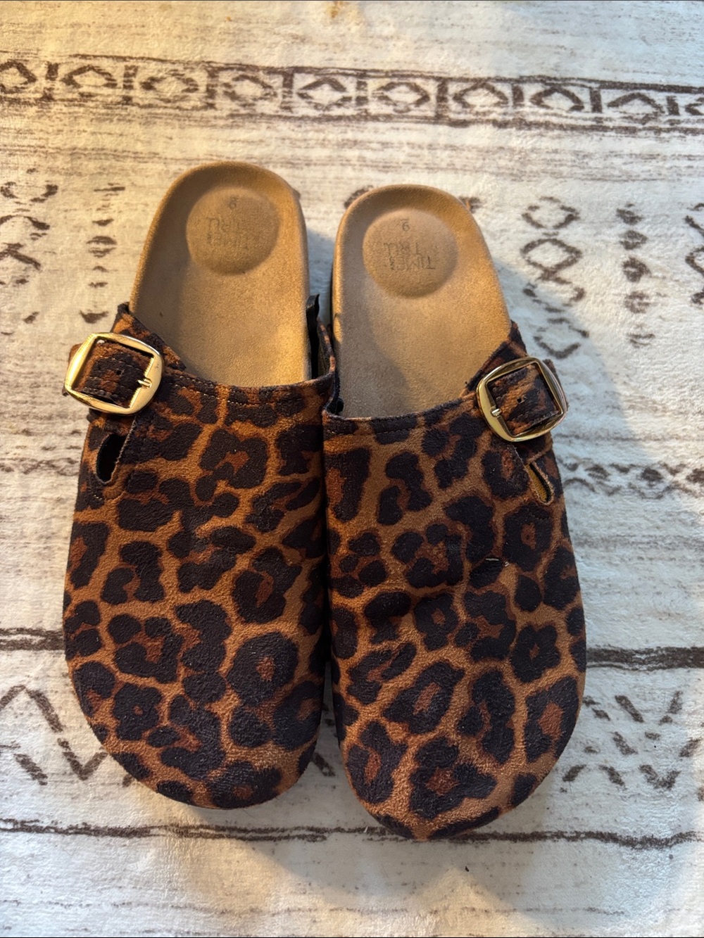 Time and Tru Leopard Print Slip-On Flats with Gold Buckle